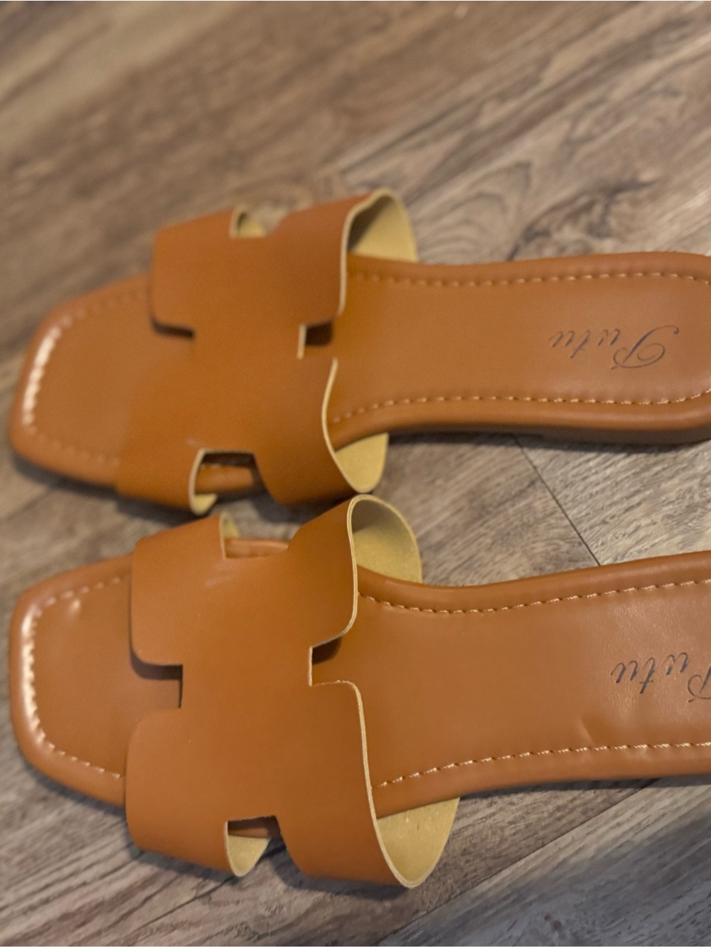 Classic Cognac Slide Sandals with Cutout Strap